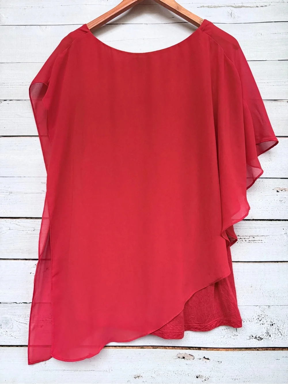 Iz Byer Coral-Red Layered Asymmetrical Chiffon Top - Picture 5 of 5